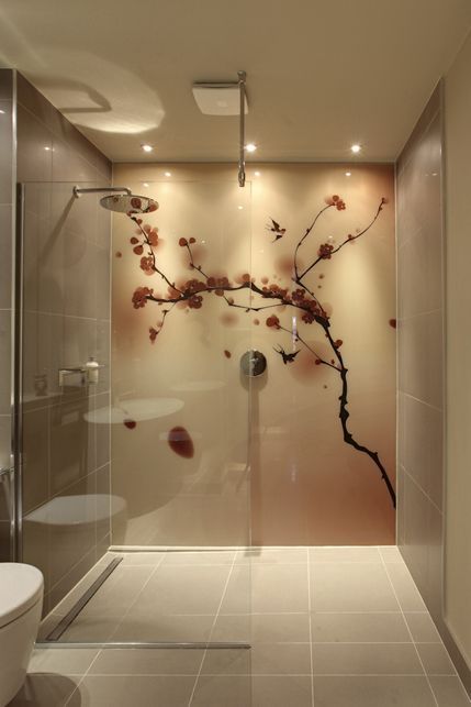  Mẫu tranh kính in hoa đào phòng tắm 